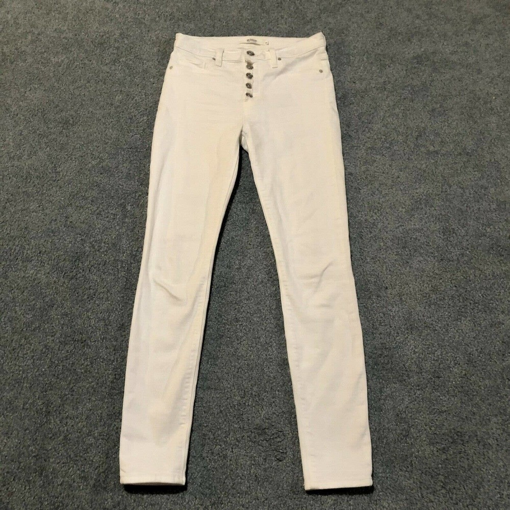 Hudson Jeans 25 White Button Fly Barbara Super Skinny 28 Inseam High Rise